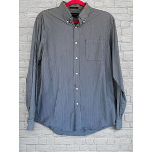 Lands' End Mens Med. Blue Striped Tailored Fit 100% Cotton Button Up Dress Shirt